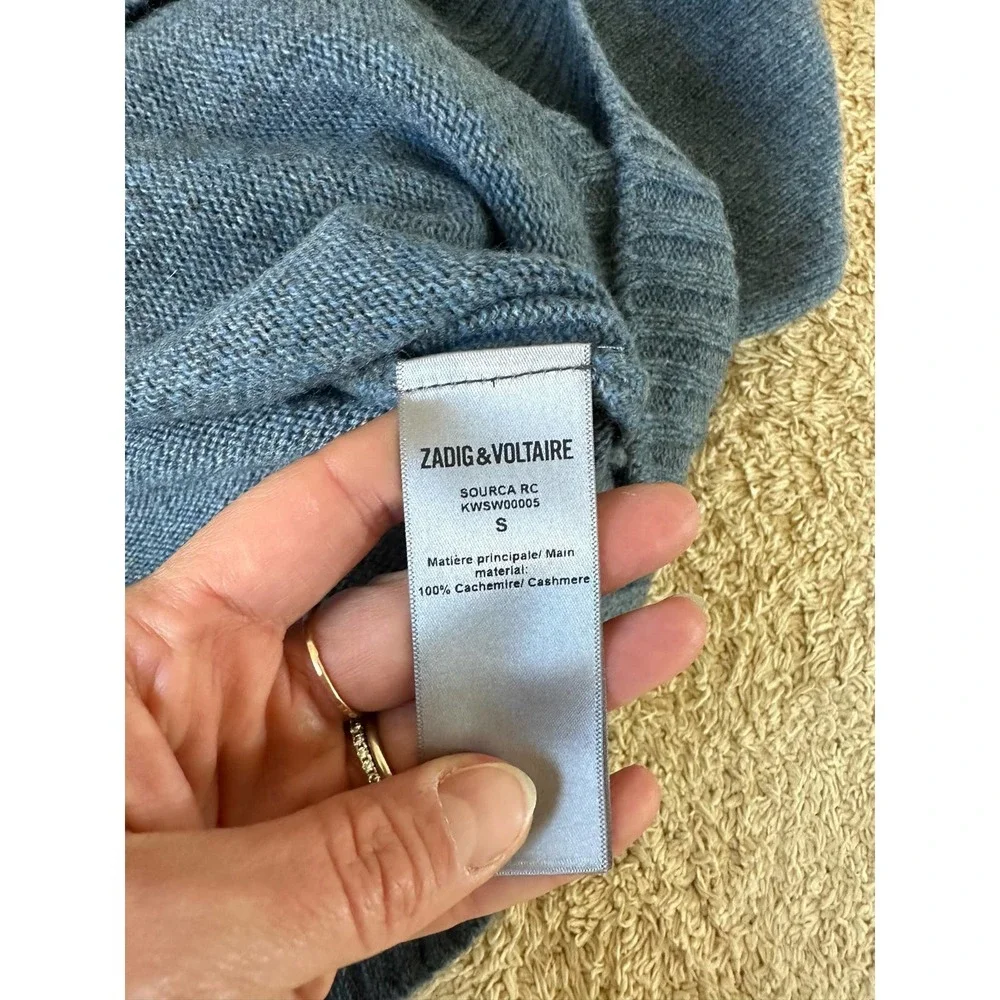Zadig & Voltaire Sourca Cashmere V-Neck sweater NWT S Denim color - Picture 12 of 13